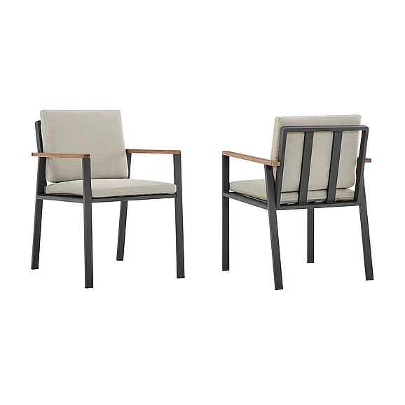 Armen Living Nofi Outdoor Dining Chair in Charcoal with Taupe Cushions and Teak Accent Arms (Set of 2) LCNOCHBE