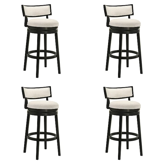 Armen Living Noely Swivel Bar Stool in Black with White Boucle Fabric (Set of 4) LCNYBAWHBLK304PC