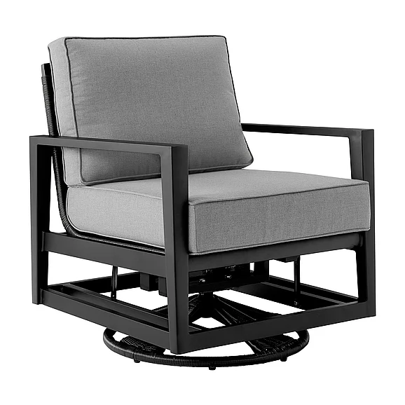 Armen Living Cayman Black Outdoor Swivel Glider Chair with Dark Gray Cushions LCODCMCHBL