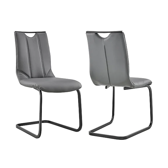 Armen Living Pacific Dining Chair in Gray Faux Leather and Black (Set of 2) LCPCSIGRPU CLOSEOUT