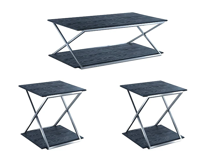 Armen Living Westlake 3pc Occasional Set in Black/Stainless Steel