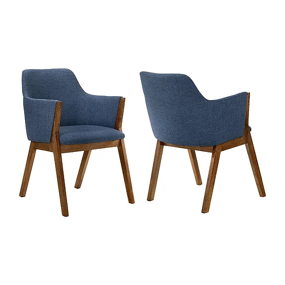 Armen Living Renzo Blue Fabric and Walnut Dining Side Chairs (Set of 2) LCRESIWABLU