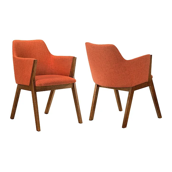 Armen Living Renzo Orange Fabric and Walnut Dining Side Chairs (Set of 2) LCRESIWAOR