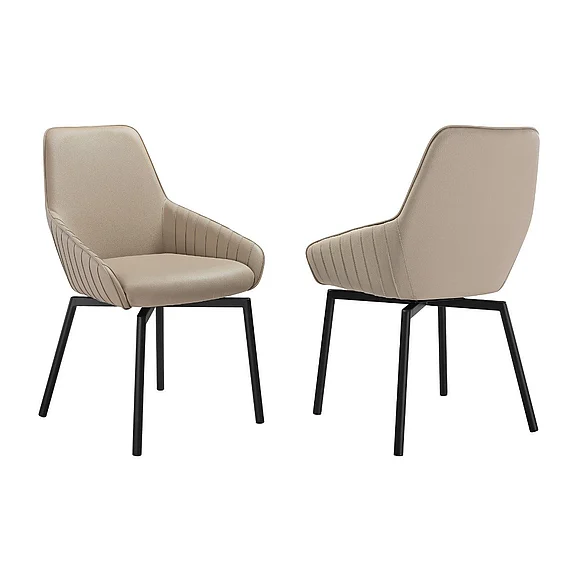 Armen Living Shilo Swivel Upholstered Dining Chair in Champagne Faux Leather (Set of 2) LCSHSICPBLK