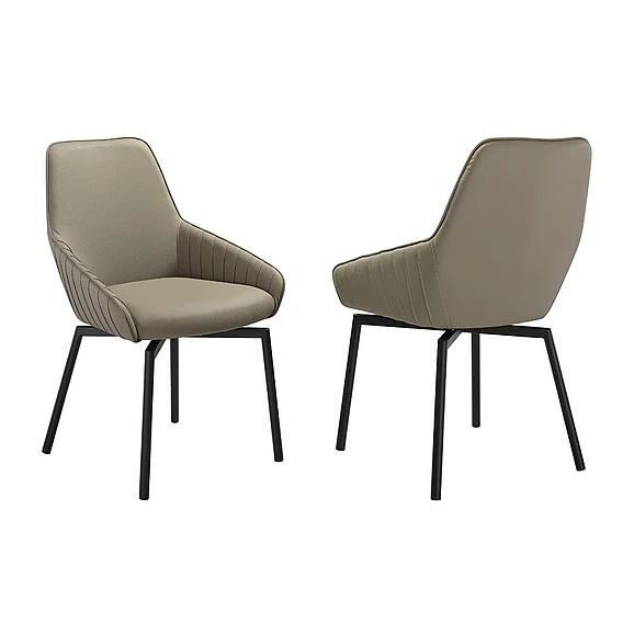 Armen Living Shilo Swivel Upholstered Dining Chair in Taupe Gray Faux Leather (Set of 2) LCSHSITAGRYBLK