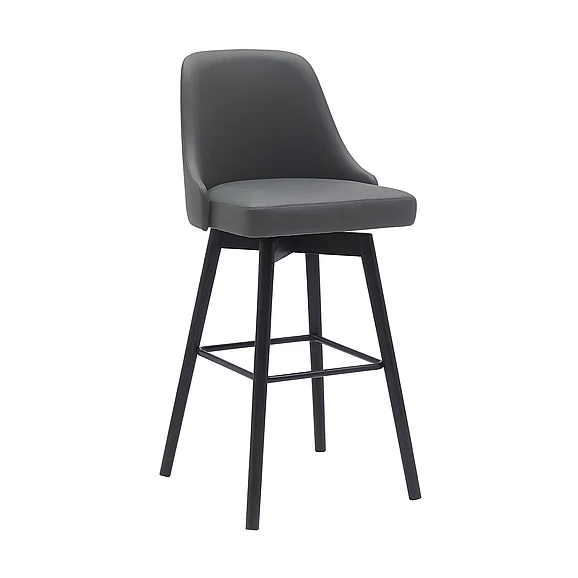 Armen Living Sicily 30 In. Swivel Black Bar Stool in Gray Faux Leather LCSIBABLKGRY30