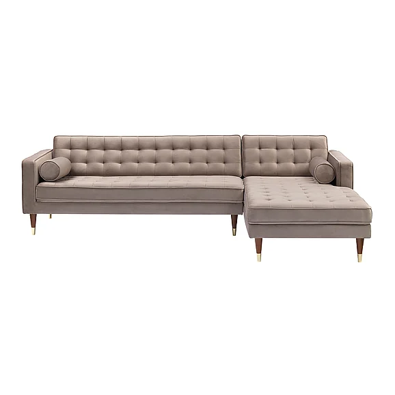 Armen Living Somerset Taupe Velvet Mid Century Right Sectional Sofa LCSMSETAU