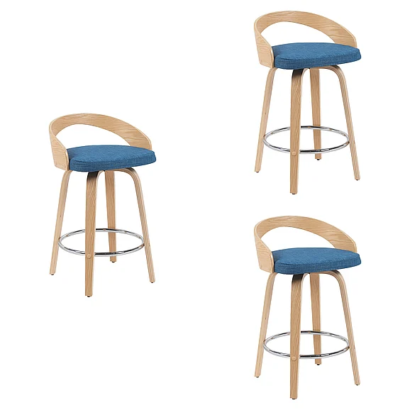Armen Living Sonia Swivel Counter Stool with Blue and Patterned Oak (Set of 3) LCSOBABLUPO263PC