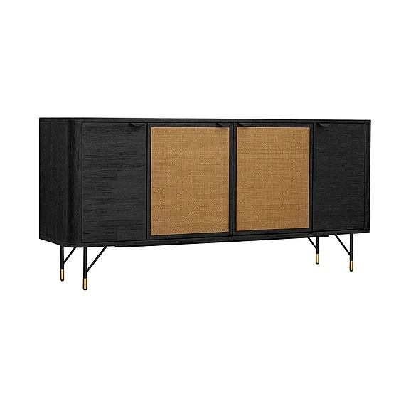 Armen Living Saratoga Sideboard Buffet in Black Acacia with Rattan LCSRBUBL CLOSEOUT
