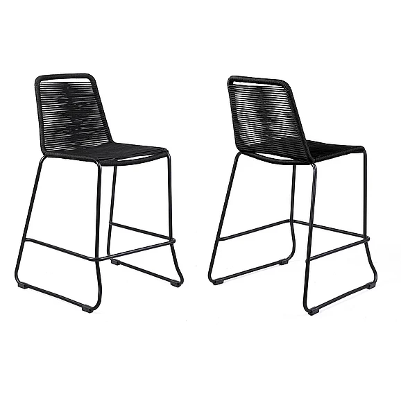 Armen Living Shasta 30 In. Outdoor Metal and Black Rope Stackable Bar Stool (Set of 2) LCSTBABLBLK30