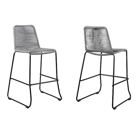 Armen Living Shasta 30 In. Outdoor Metal and Gray Rope Stackable Bar Stool (Set of 2) LCSTBABLGRY30 PROMO