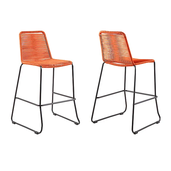 Armen Living Shasta 30 In. Outdoor Metal and Tangerine Rope Stackable Bar Stool (Set of 2) LCSTBABLTNG30