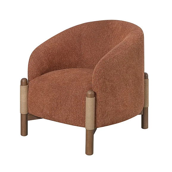 Armen Living Stormy Accent Chair in Salted Rust Fabric with Chestnut Brown LCSTCHCTSR