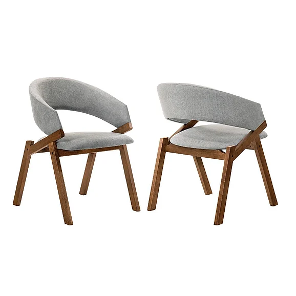 Armen Living Talulah Gray Fabric and Walnut Veneer Dining Side Chairs (Set of 2) LCTASIGRWA