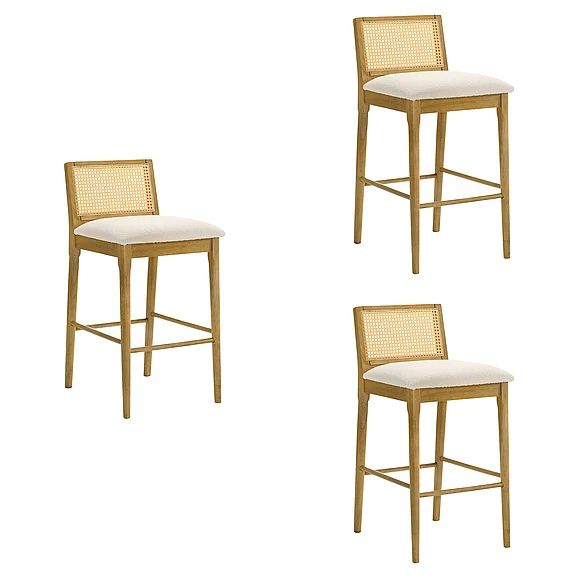 Armen Living Tobias Bar Stool in Amber Glow with White Boucle Fabric (Set of 3) LCTBBAWHAG303PC