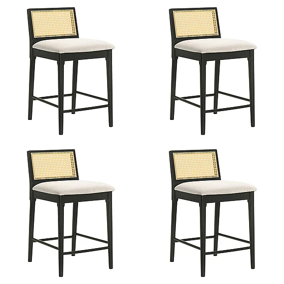 Armen Living Tobias Counter Stool in Black with White Boucle Fabric (Set of 4) LCTBBAWHBLK264PC