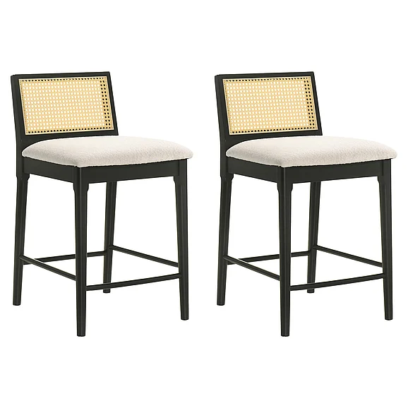 Armen Living Tobias Bar Stool in Black with White Boucle Fabric (Set of 2) LCTBBAWHBLK302PC