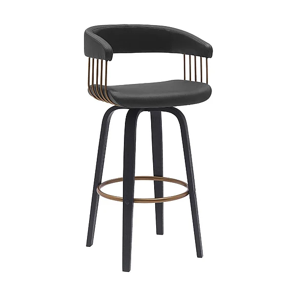 Armen Living Topanga 30.5 In. Swivel Black Bar Stool in Black Faux Leather LCTOBABLKBLK30