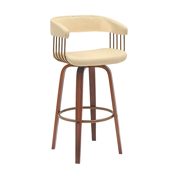 Armen Living Topanga 30.5 In. Swivel Walnut Bar Stool in Cream Faux Leather LCTOBAWACR30
