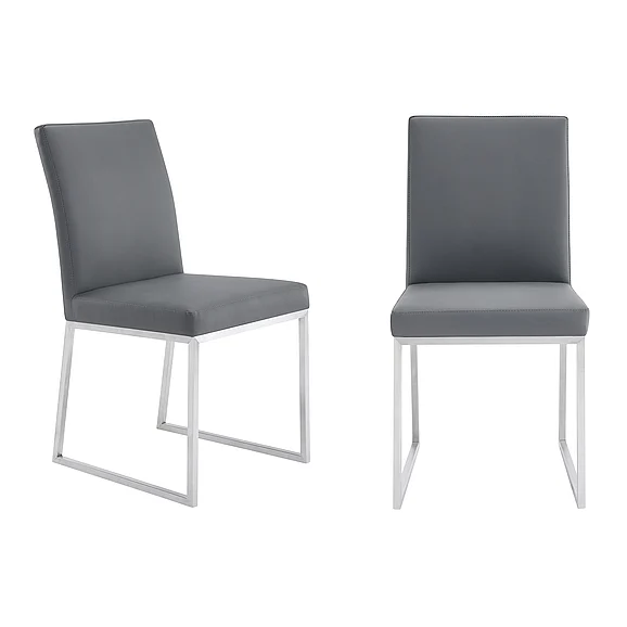 Armen Living Trevor Dining Chair in Brushed Stainless Steel/Gray Faux Leather (Set of 2) LCTRCHBSGR