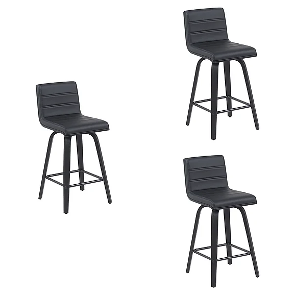 Armen Living Vienna Counter Stool Swivel with Black Faux Leather (Set of 3) LCVIBABLBL263PC