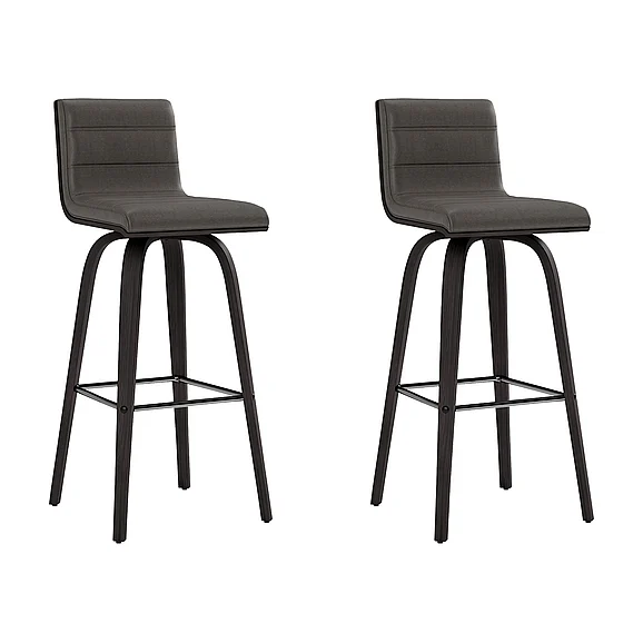 Armen Living Vienna 30 In. Swivel Bar Stool in Black with Gray Faux Leather (Set of 2) LCVIBAGRBL302PC