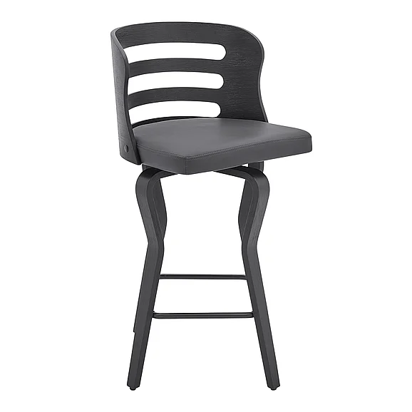Armen Living Verne 26 In. Swivel Gray Faux Leather and Black Bar Stool LCVRBABLGR26