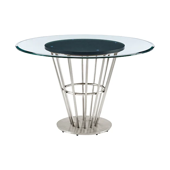 Armen Living Veronica 48 In. Round Dining Table Base with Walnut Panel and Glass Tabletop LCVRDIBS