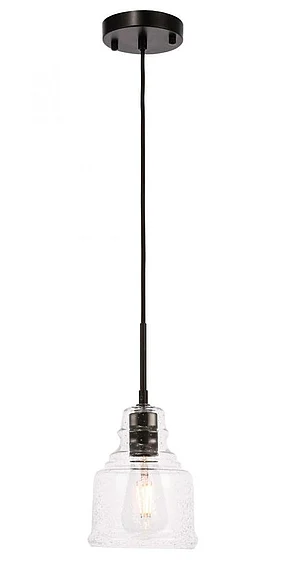 Elegant Pierce 1 Light Black and Clear Seeded Glass Pendant LD6195BK CLOSEOUT