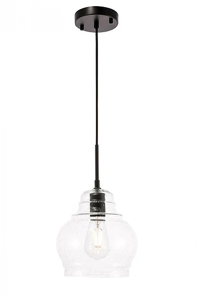 Elegant Pierce 1 Light Black and Clear Seeded Glass Pendant LD6198BK CLOSEOUT