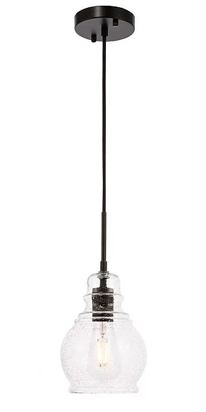 Elegant Pierce 1 Light Black and Clear Seeded Glass Pendant LD6201BK CLOSEOUT