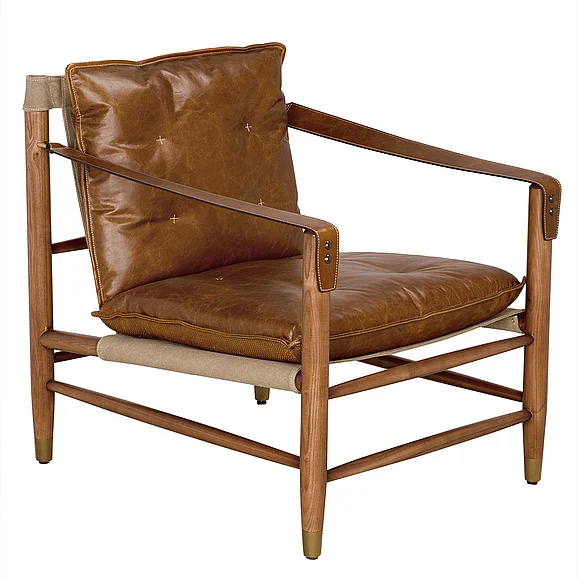 Noir Furniture Luther Chair, Cuba Brown Leather W/Canvas LEA-C001BR