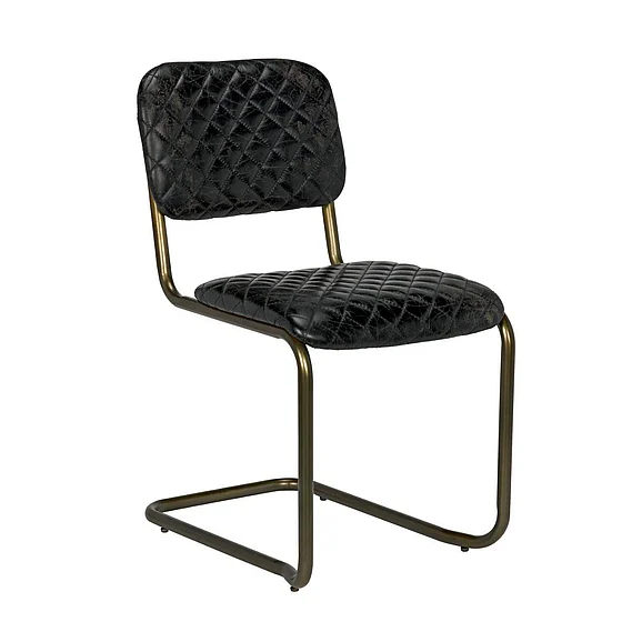 Noir Furniture 0037 Dining Chair in Steel and Leather in Matte Black LEA-C0037B