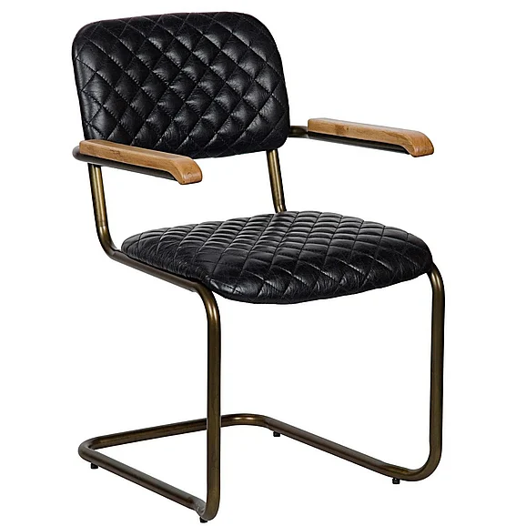 Noir Furniture 0045 Arm Chair with Vintage Black Leather in Dark Walnut LEA-C0045B