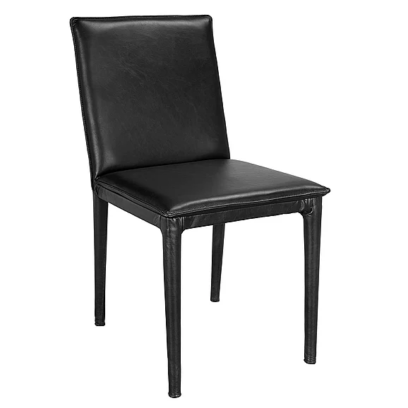 Noir Furniture Newton Dining Chair, Ebony Black Leather in Ebony Black LEA-C004BLL