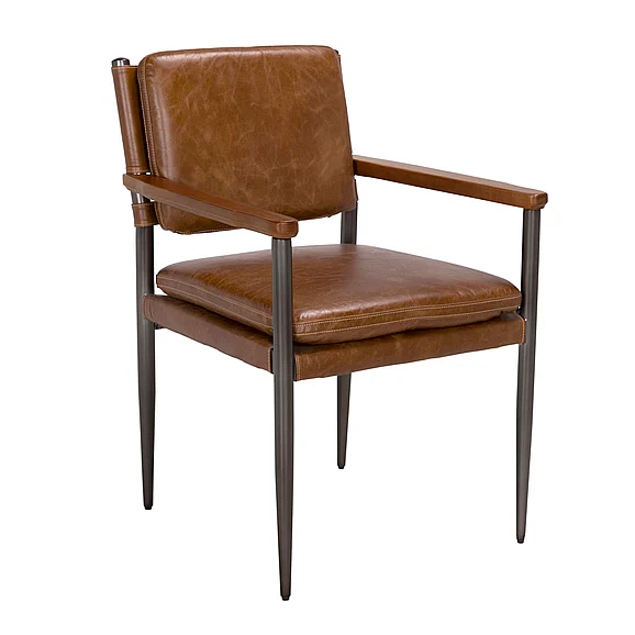 Noir Furniture Wooster Dining Chair with Arms in Dark Walnut, Cuba Brown Leather LEA-C0115CBR