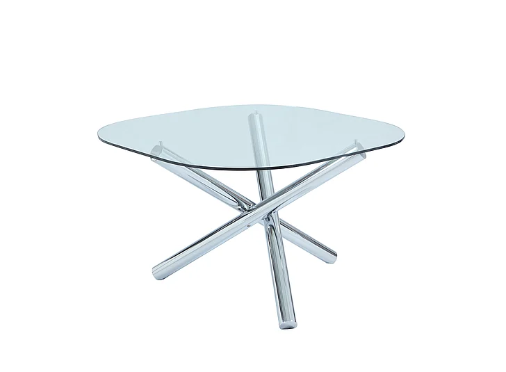 Chintaly Leatrice Round Square Glass Top Dining Table in Clear