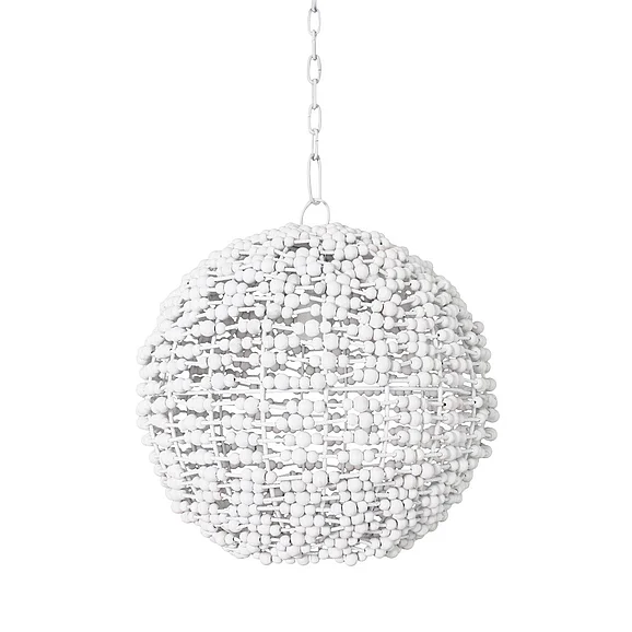 Worlds Away Sphere Shaped Pendant Wrapped w/ Whitewash Wood Beads LEENA