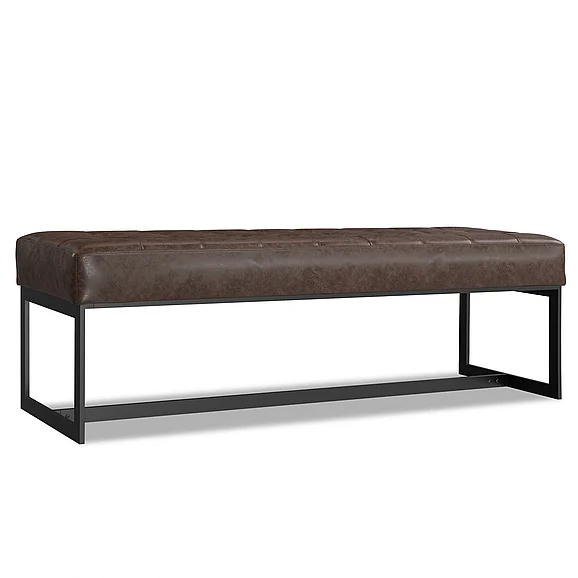 Simpli Home Penelope Leather Ottoman Bench in Brown AXCOT-PEN-BR