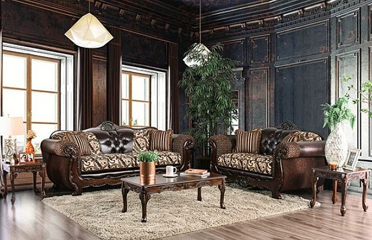 Furniture of America Quirino 2pc Living Room Set in Light Brown/Dark Brown