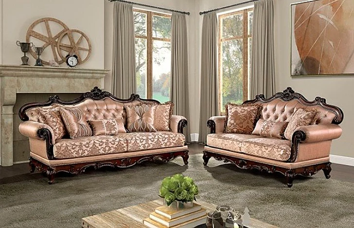 Furniture of America Veracruz 2pc Living Room Set in Dark Cherry/Light Brown