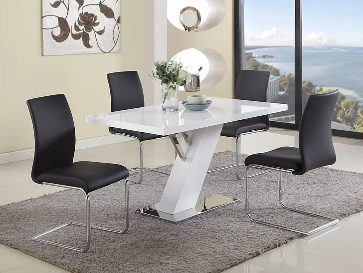 Chintaly Linden 5pcs Modern Design Dining Table Set in Gloss White/Black