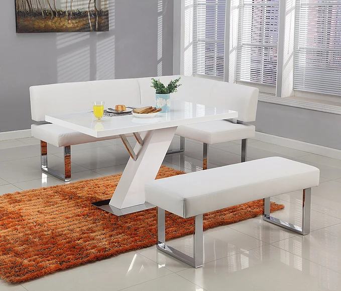 Chintaly Linden 3pcs Modern Design Dining Table Set in Gloss White