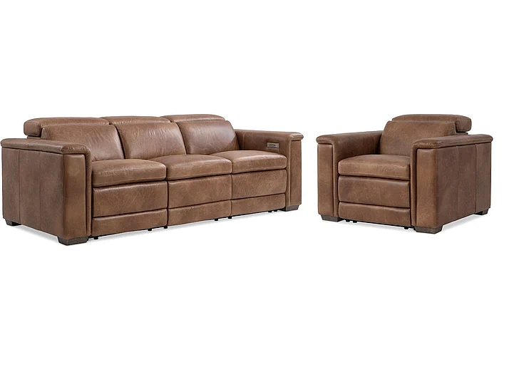Bernhardt Living Lioni 2pc Leather Living Room Set in Weathered Charcoal