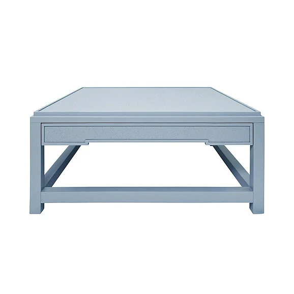 Worlds Away Two Hidden Drawer Coffee Table w/ Matte Light Blue Lacquer Frame LOCKLIN LB