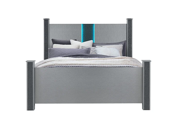 Global Furniture Logan King Panel Bed with LED and Speaker in Silver LOGAN-SILVER-QB W/LED & SPEAKERS