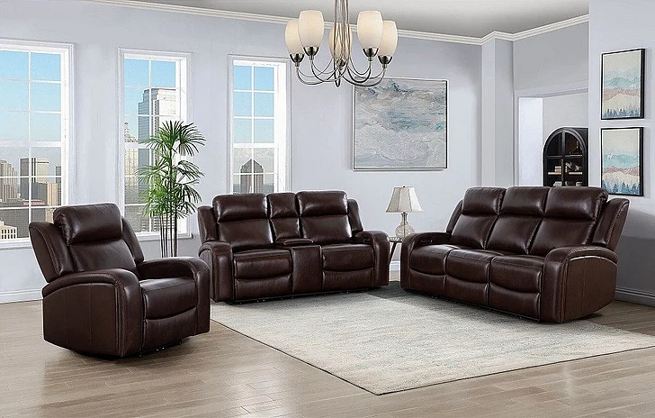 Cosmos Logan 2pc Sofa P2 Living Room Set in Reddish Brown