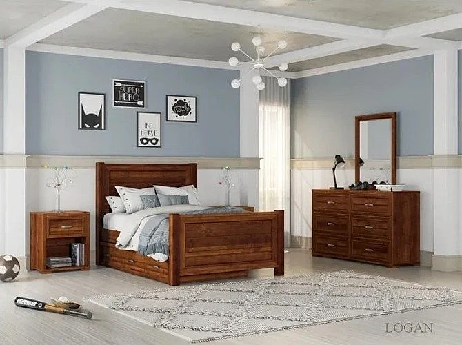 My Home Furnishings Logan 2pc Bedroom Set in Medium Wood Tone