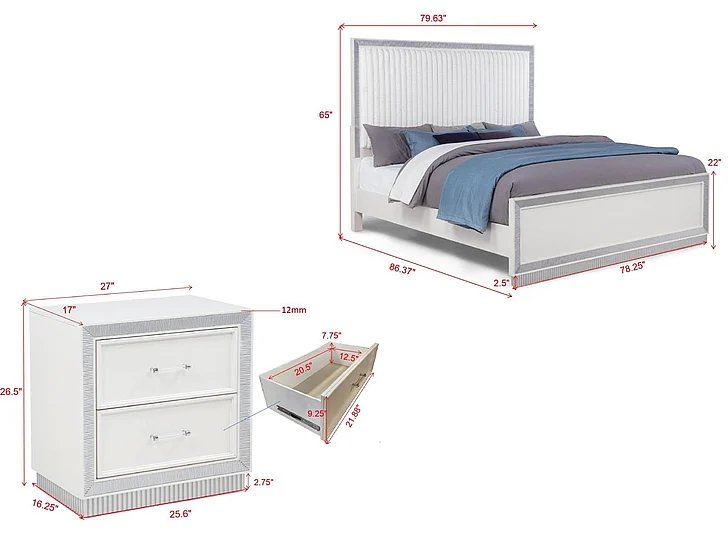 Massa Gallery LOLO 2pc Panel Bedroom Set in Silver