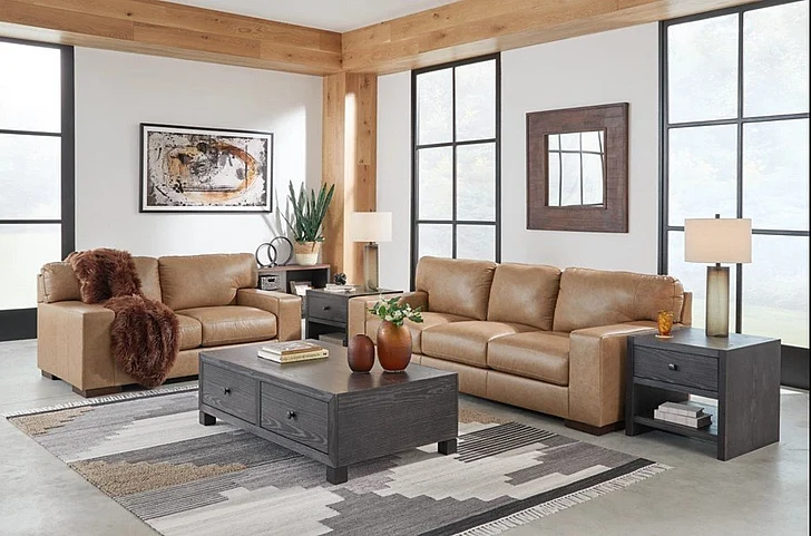 Lombardia 2Pc Leather Living Room Set in Tumbleweed